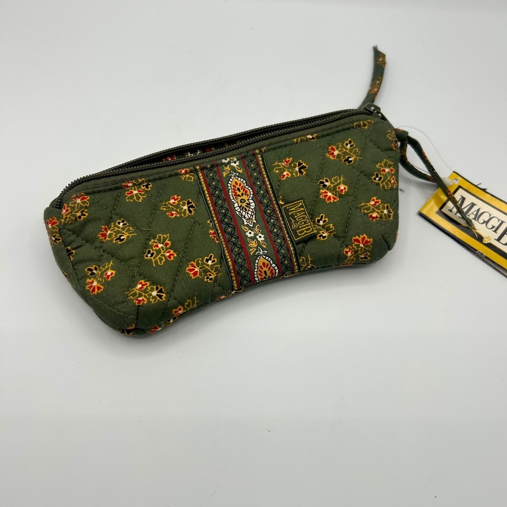 Maggie B by Ganz Double Eyeglass Case Meadow Green Quilted Floral Zip  NWT
